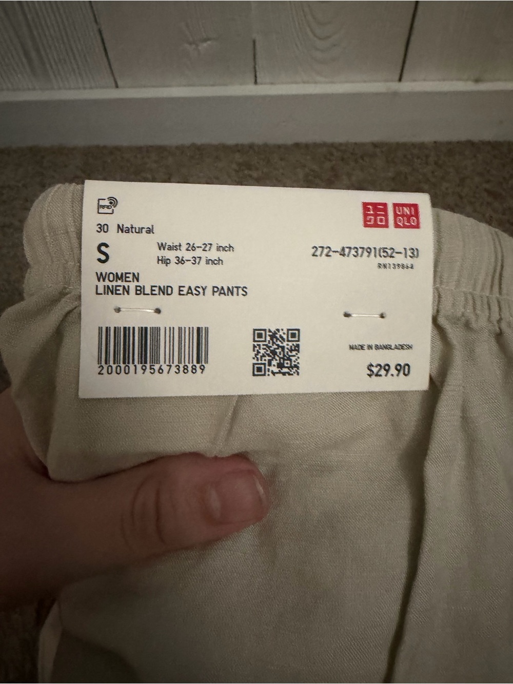 NWT UNIQLO Linen Blend Easy Pants Small Natural Beige Wide Leg Drawstring - Picture 4 of 8